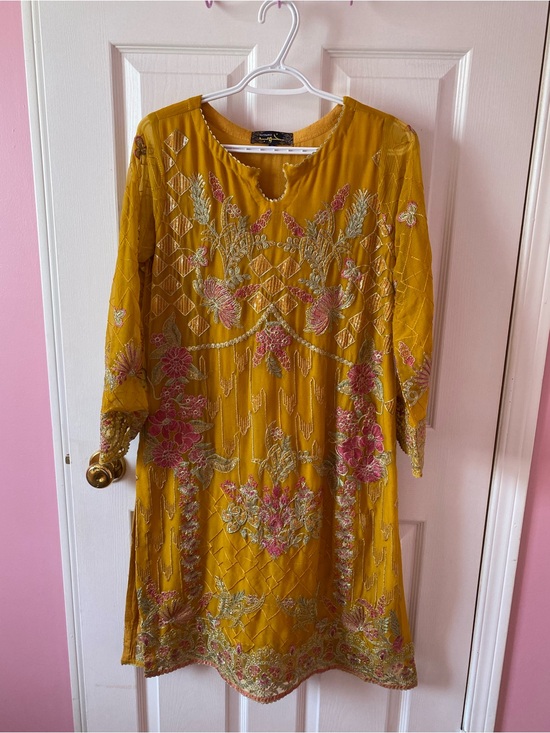 Bonanza Satrangi Dresses & Skirts - Women’s 3pc Pakistani Suit Yellow Desi Suit Heavy Work Wedding Wear Size Medium